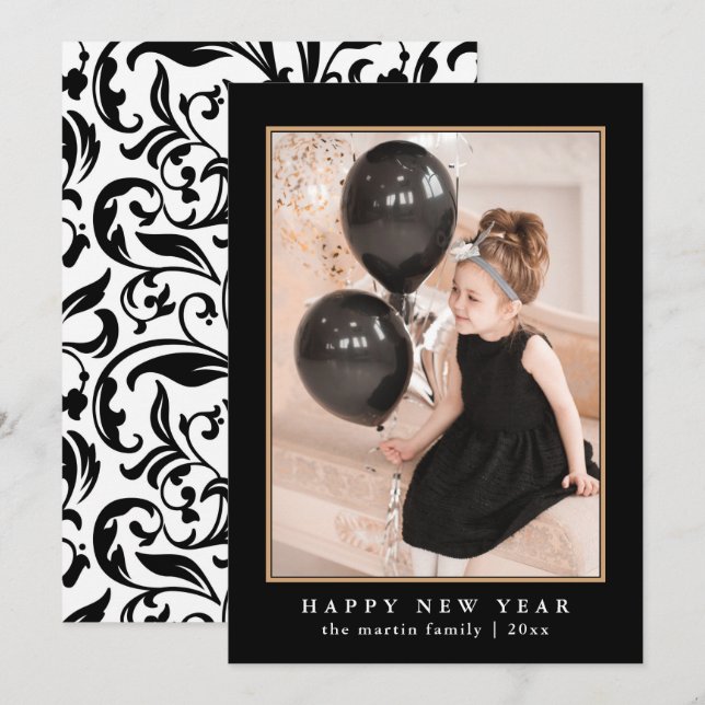Cartes Pour Fêtes Annuelles Belle photo Motif noir et blanc Nouvel An (Devant / Derrière)