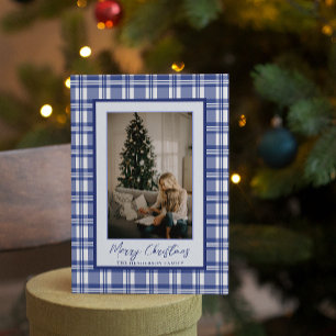 Cartes Pour Fêtes Annuelles Belle Plaid Bleu Marine Photo de famille de Noël