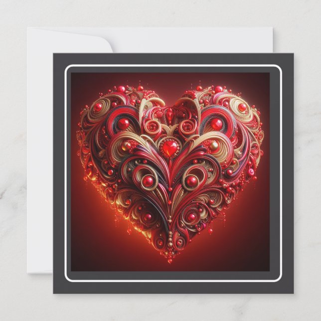 Cartes Pour Fêtes Annuelles Belle Rouge Carved Scroll Heart Valentine (Devant)