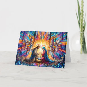 Cartes Pour Fêtes Annuelles Belle scène de Noël de la Nativité en verre coloré