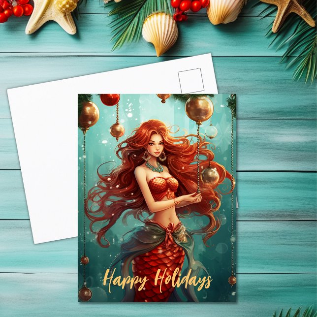 Cartes Pour Fêtes Annuelles Belle Sirène Joyeuses Fêtes Noël (Beautiful Mermaid Happy Holidays Christmas Holiday Postcard)