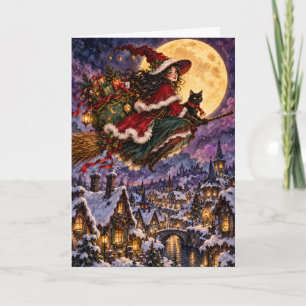 Cartes Pour Fêtes Annuelles Belle Sorcière de Noël Volant sur un Balai Creepm