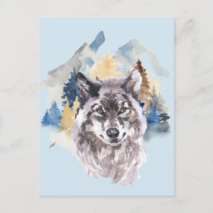 Cartes Pour Fêtes Annuelles Belle Tête de Loup Aquarelle Forêt