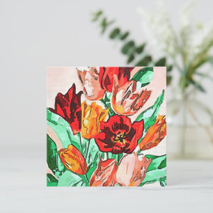 Cartes Pour Fêtes Annuelles Belle Tulipes Bouquet Floral Black Outline Art