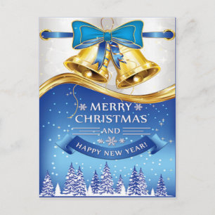 Cartes Pour Fêtes Annuelles Belles cloches de Noël dorées avec Bouw Bleu