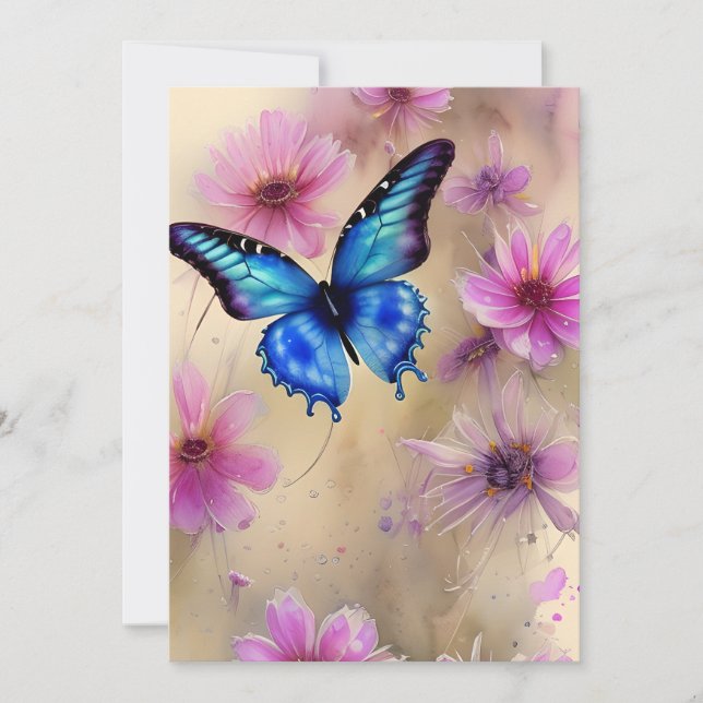 Cartes Pour Fêtes Annuelles Belles fleurs et papillon (Devant)