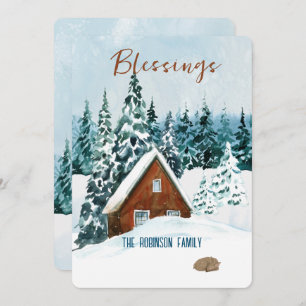 Cartes Pour Fêtes Annuelles Bénédiction Couleur Bleue Aquarelle Hiver Paysage