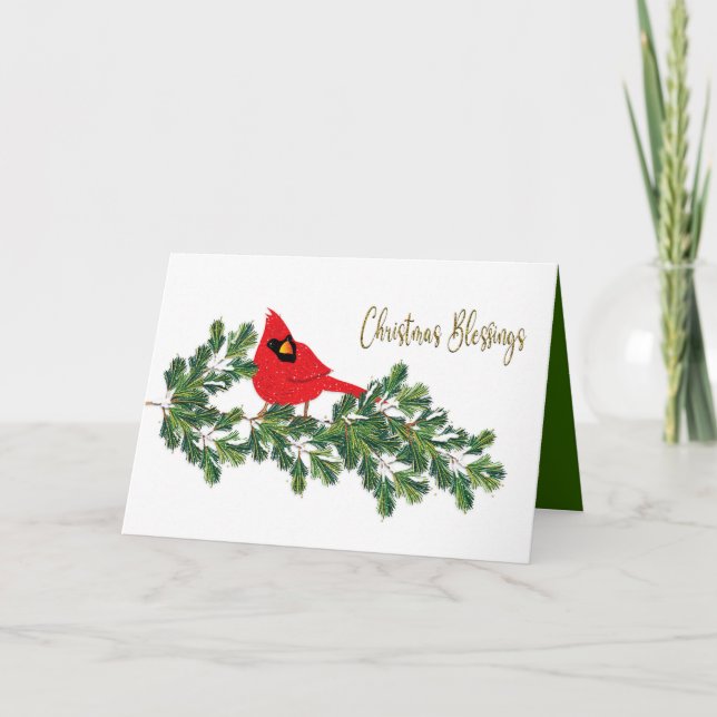 Cartes Pour Fêtes Annuelles Bénédiction de Noël Cardinal rouge sur la branche  (Devant)