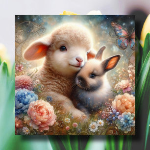 Cartes Pour Fêtes Annuelles Bénédiction de Pâques Agneau et lapin Chrétien Pâq