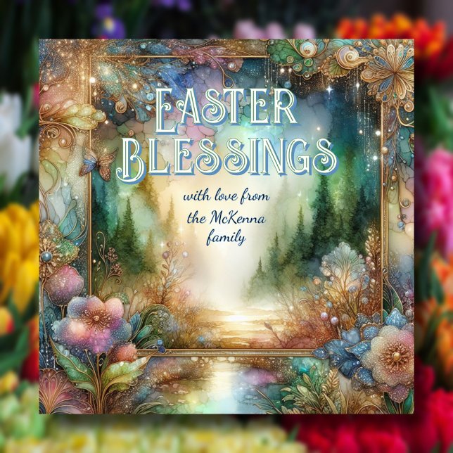 Cartes Pour Fêtes Annuelles Bénédiction de Pâques Bois Aquarelle Art Nouveau (Créateur téléchargé)