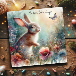 Cartes Pour Fêtes Annuelles Bénédiction de Pâques Joyeux lapin Fleurs Chrétien