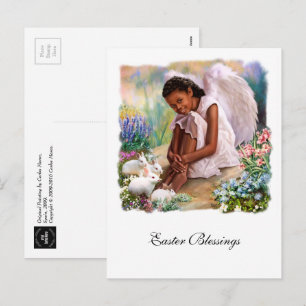 Cartes Pour Fêtes Annuelles Bénédiction de Pâques. Petit ange avec lapins