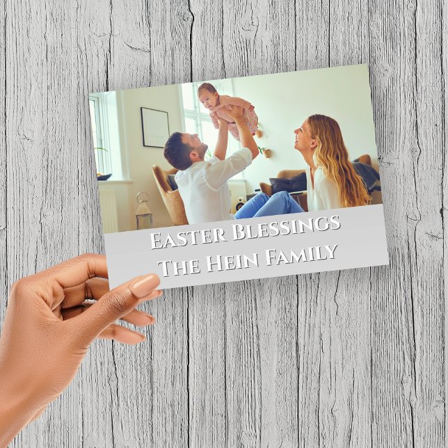 Cartes Pour Fêtes Annuelles Bénédiction de Pâques Plein Bleed Famille Photo vi (Easter Blessings Full Bleed Family Photo Holiday Card)