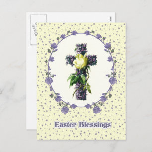 Cartes Pour Fêtes Annuelles Bénédiction de Pâques. Vintage Floral Cross Religi