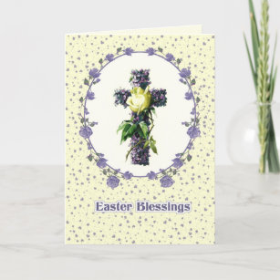 Cartes Pour Fêtes Annuelles Bénédiction de Pâques. Vintage Floral Cross Religi