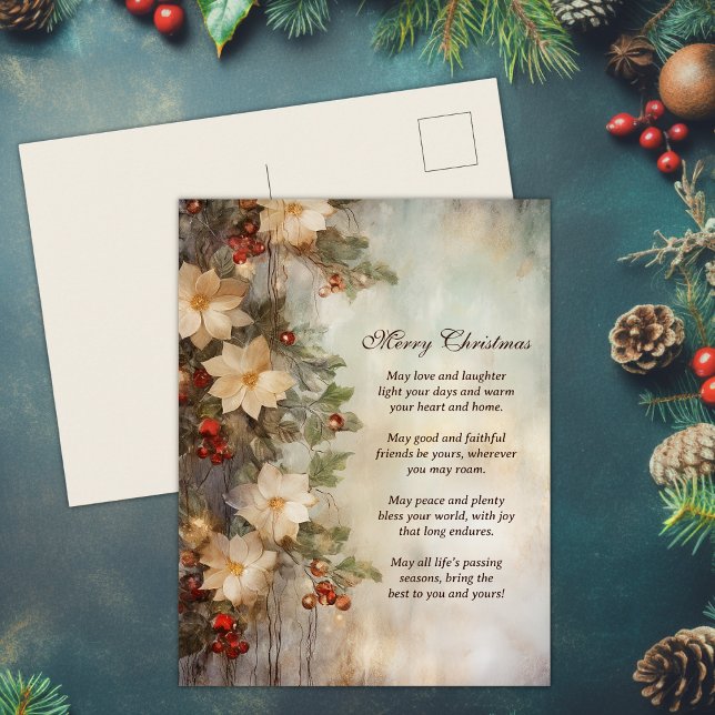 Cartes Pour Fêtes Annuelles Bénédiction irlandaise de Noël | Jolie fleur d'hiv (Christmas Irish Blessing Pretty Winter Flower Holiday Postcard)