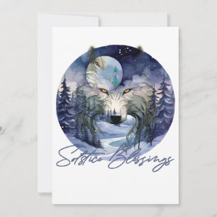 Cartes Pour Fêtes Annuelles Bénédiction solstice Wolf d'hiver Moonlight Woods