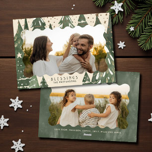 Cartes Pour Fêtes Annuelles Bénédictions 2 Arbres de Noël Famille Photo