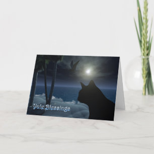 Cartes Pour Fêtes Annuelles bénédictions de Noël avec le chat et les oiseaux