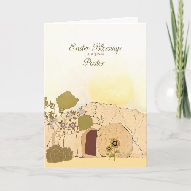 Cartes Pour Fêtes Annuelles Bénédictions de Pâques à mon pasteur, tombe vide, (Devant)