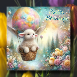 Cartes Pour Fêtes Annuelles Bénédictions de Pâques Agneau Mignon Chicks Montgo