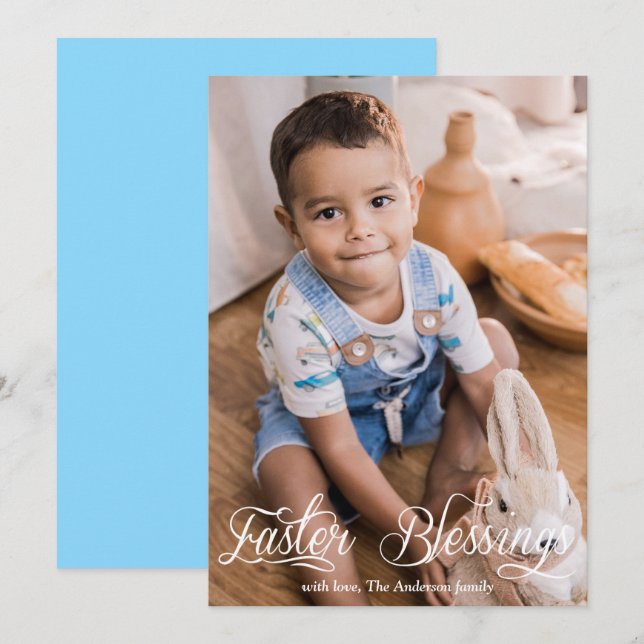 Cartes Pour Fêtes Annuelles Bénédictions de Pâques Bébé Garçon Famille Bleu Ph (Devant / Derrière)