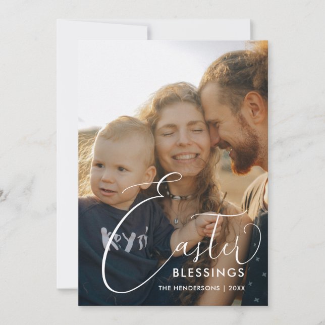 Cartes Pour Fêtes Annuelles Bénédictions de Pâques Élégant script photo (Devant)