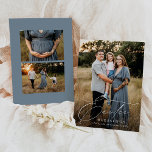 Cartes Pour Fêtes Annuelles Bénédictions de Pâques élégantes 3 Photo<br><div class="desc">Elégante carte de Pâques avec votre photo préférée sur le devant avec "Bénédiction de Pâques" dans un magnifique script de calligraphie blanche. Personnalisez le devant du carte photo de Pâques avec votre nom. La carte inverse pour afficher 2 photos supplémentaires avec un arrière - plan bleu ardoise ou la couleur...</div>