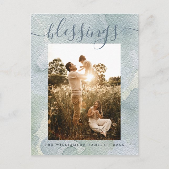 Cartes Pour Fêtes Annuelles Bénédictions modernes Bleu Aquarelle Noël (Devant)