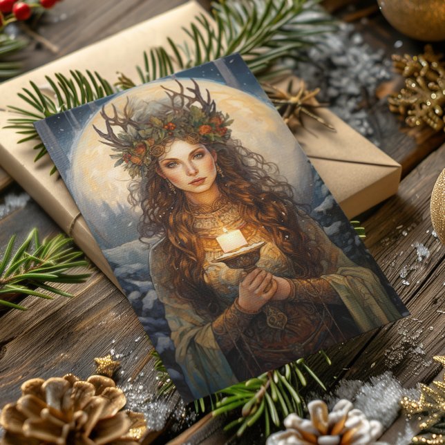 Cartes Pour Fêtes Annuelles Béni Yule Winter Solstice High Priestess (Créateur téléchargé)