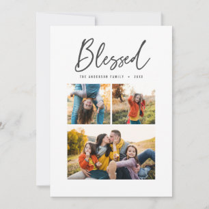 Cartes Pour Fêtes Annuelles Bénie calligraphie élégante multi photo