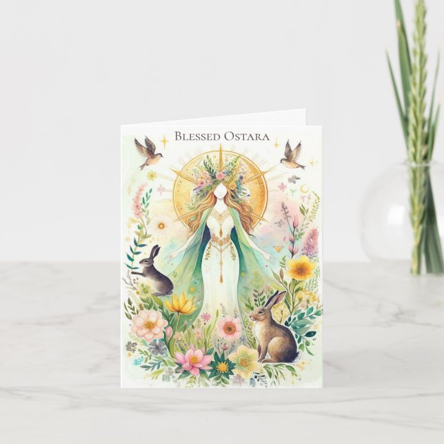 Cartes Pour Fêtes Annuelles Bénie Ostara Païenne Wiccanne Pliée (Devant)
