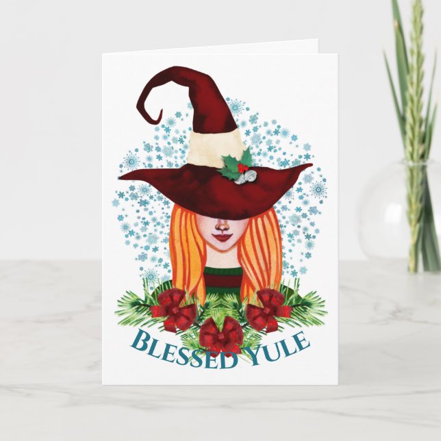 Cartes Pour Fêtes Annuelles Bénie Yule Cosy Solstice d'Hiver Joyeuse Sorcière (Devant)