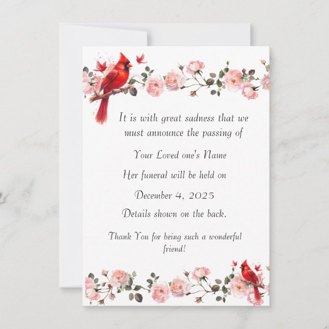 Cartes Pour Fêtes Annuelles Bereavement Funeral Notification of Passing Card (Devant)