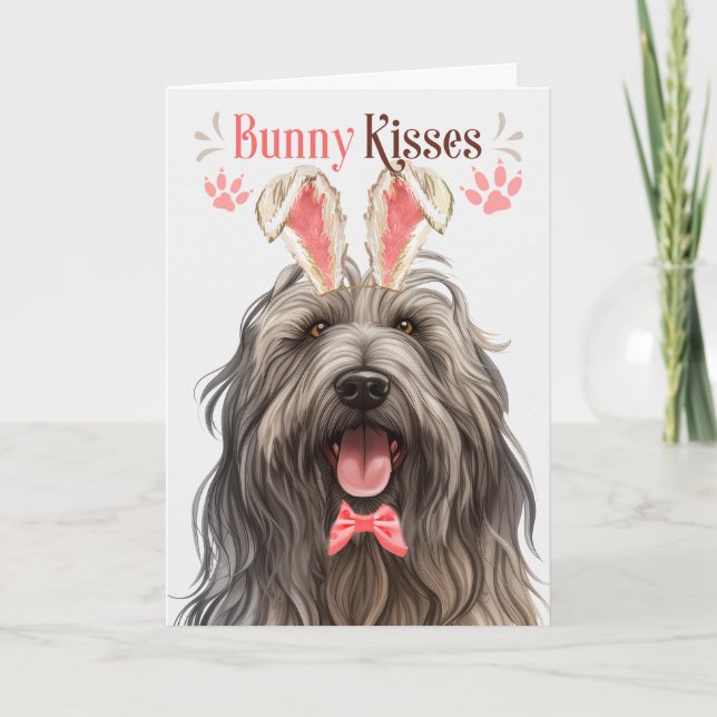 Cartes Pour Fêtes Annuelles Bergamasco Chien dans Bunny Oreilles pour Pâques (Devant)