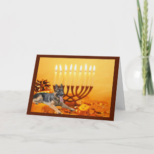 Cartes Pour Fêtes Annuelles Berger allemand Chanukah Card Menorah1