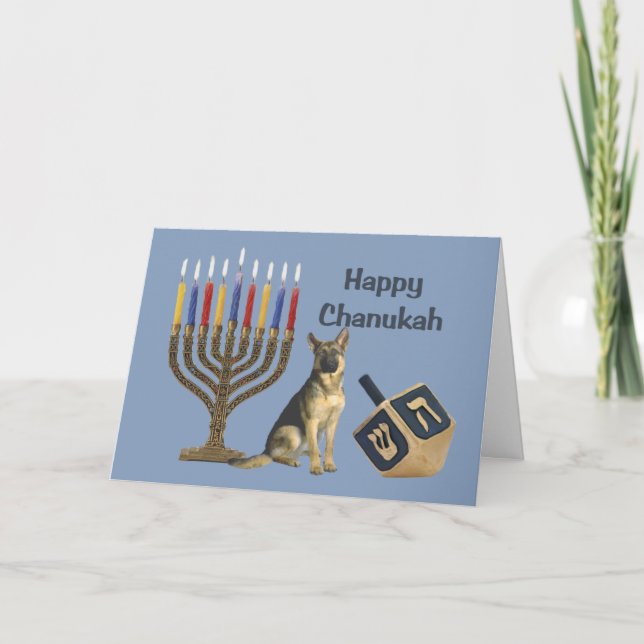 Cartes Pour Fêtes Annuelles Berger allemand Chanukah Card Menorah Dreidel1 (Devant)