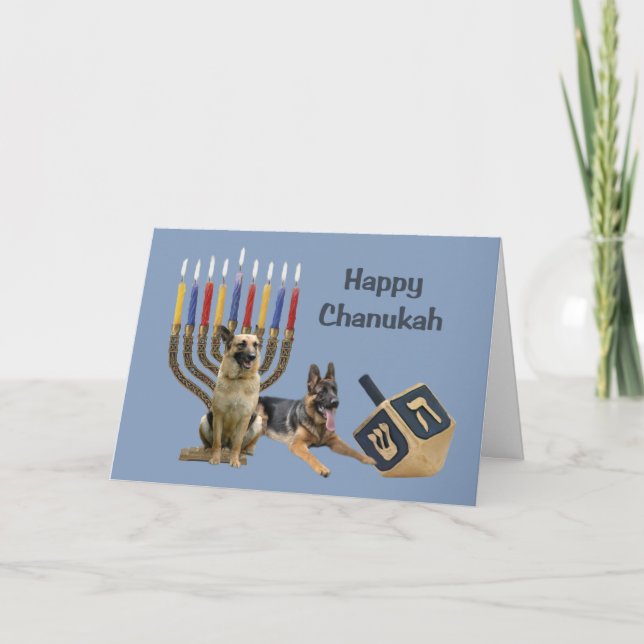Cartes Pour Fêtes Annuelles Berger allemand Chanukah Card Menorah Dreidel1 (Devant)
