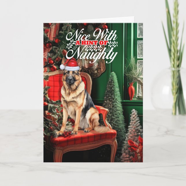 Cartes Pour Fêtes Annuelles Berger allemand Chien de Noël Naughty ou Nice (Devant)