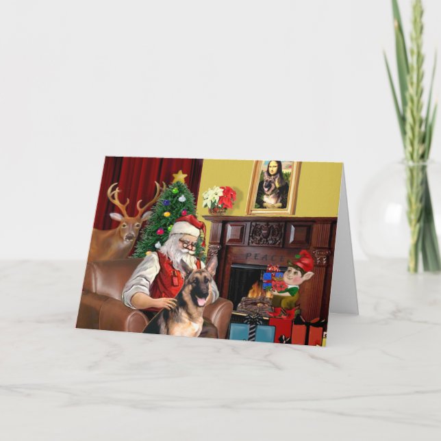 Cartes Pour Fêtes Annuelles Berger allemand de Père Noël (Devant)