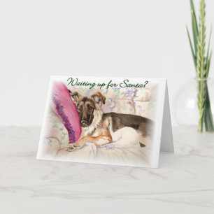 Cartes Pour Fêtes Annuelles Berger Allemand "En Attente De Père Noël"