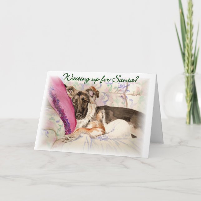 Cartes Pour Fêtes Annuelles Berger Allemand "En Attente De Père Noël" (Devant)