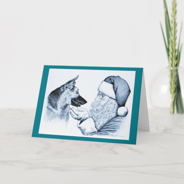 Cartes Pour Fêtes Annuelles Berger allemand et Père Noël (Devant)