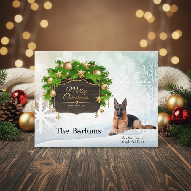 Cartes Pour Fêtes Annuelles Berger allemand Salutation de Noël personnalisée (German Shepherd Personalized Christmas Greeting Holiday Postcard)