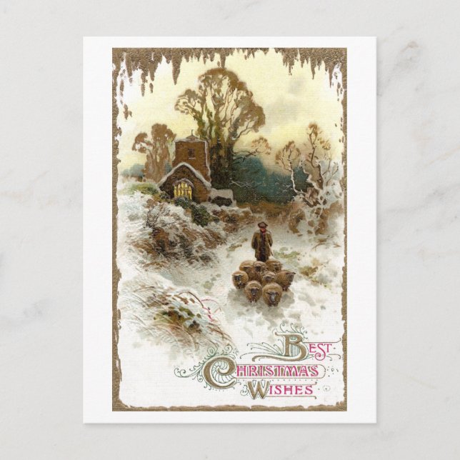 Cartes Pour Fêtes Annuelles Berger vivant en troupe Noël de cru de moutons (Devant)