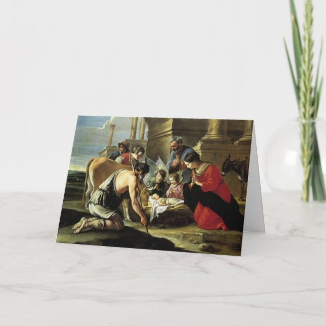 Cartes Pour Fêtes Annuelles Bergers pleins d'adoration du 17ème siècle (Devant)