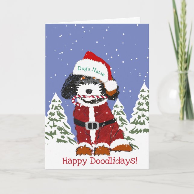 Cartes Pour Fêtes Annuelles Bernedoodle Père Noël Chien personnalisé mignon ma (Devant)