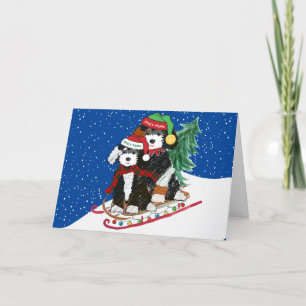 Cartes Pour Fêtes Annuelles Bernedoodles personnalisés Motoneige de Noël décor