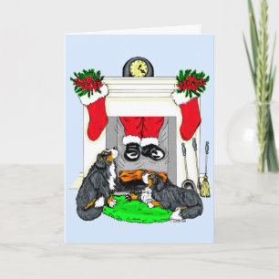 Cartes Pour Fêtes Annuelles Bernese Mt Chien Père Noël Dégage Dans