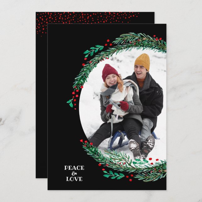 Cartes Pour Fêtes Annuelles Berries et Pine Wreath Photo de Noël (Devant / Derrière)